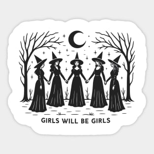 Vintage Girls Will Be Girls Witch, Funny Witch Vintage, Vintage Halloween Women, Witchy Vibes Sticker